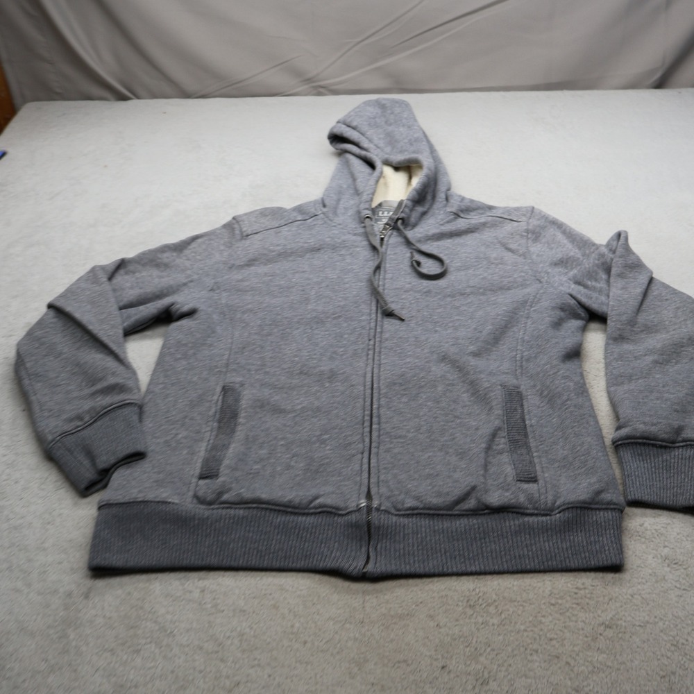 LL Bean Hoodie Womens XS Gray Sherpa Fleece Lined Full Zip Outdoor Sweatshirt